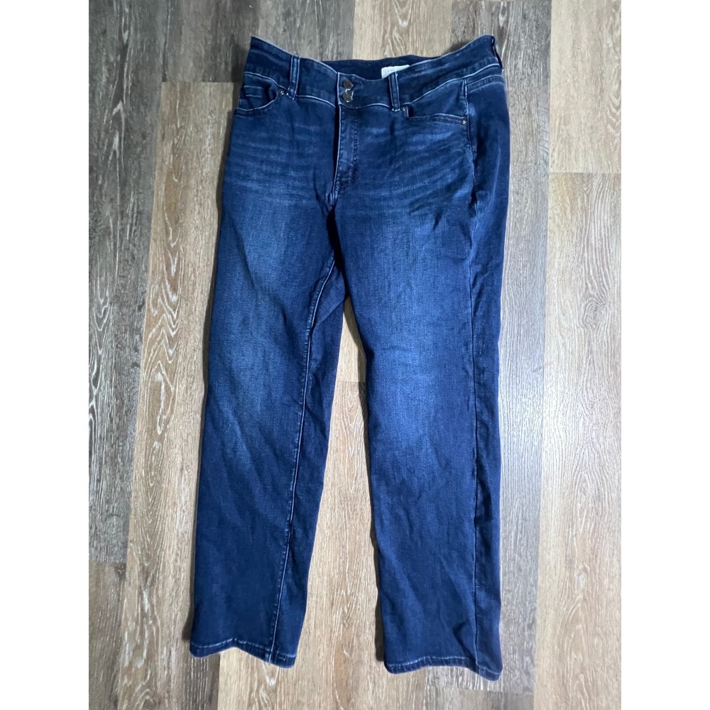 Lane Bryant Straight Leg Jeans Womens 16 Blue Dark Wash Double Button Stretch